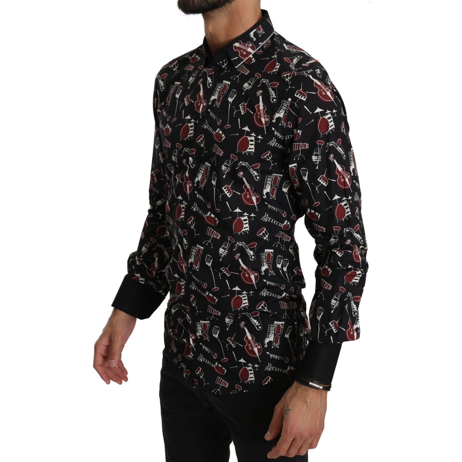 Dolce & Gabbana Black Musical Instrument Slim fit Shirt