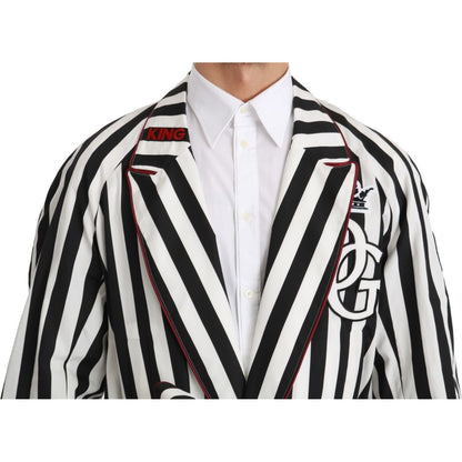 Dolce & Gabbana Black Coat Nightgown White Cotton Robe