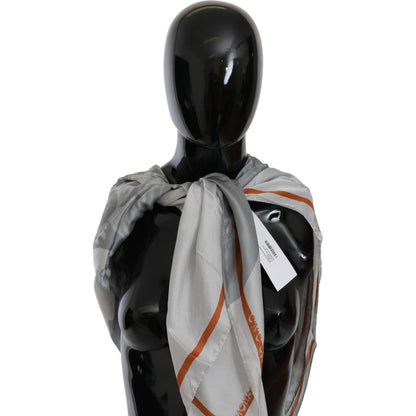 Costume National Gray Orange Silk Floral Foulard Wrap Scarf Silk Wrap Shawls