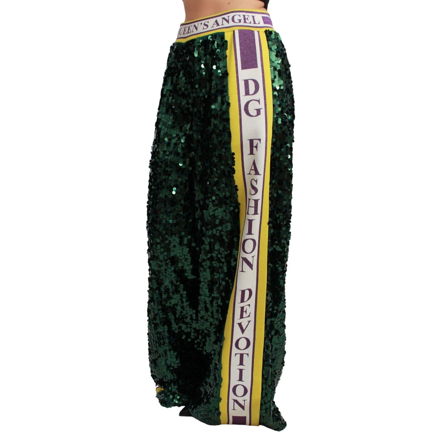 Dolce & Gabbana Green Sequin Trousers Queens Angel Pants