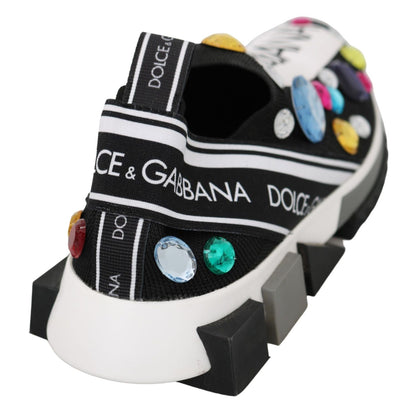 Dolce & Gabbana Black Multicolor Crystal Sneakers Shoes