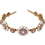 Dolce & Gabbana Gold Tiara Crystal Floral Pearl Headband Logo Diadem SMY100156