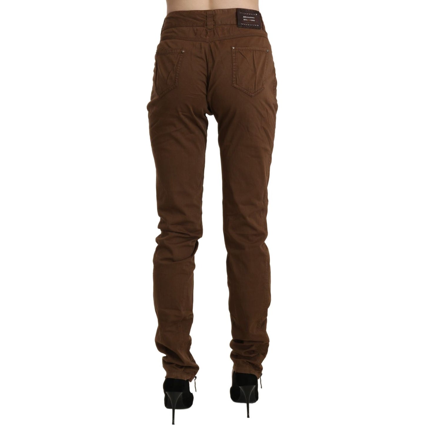 Ermanno Scervino Brown High Waist Skinny Trouser Cotton Pants