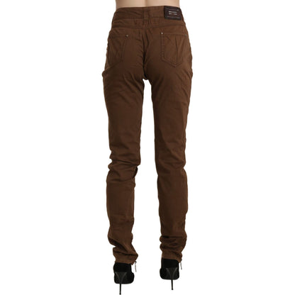 Ermanno Scervino Brown High Waist Skinny Trouser Cotton Pants