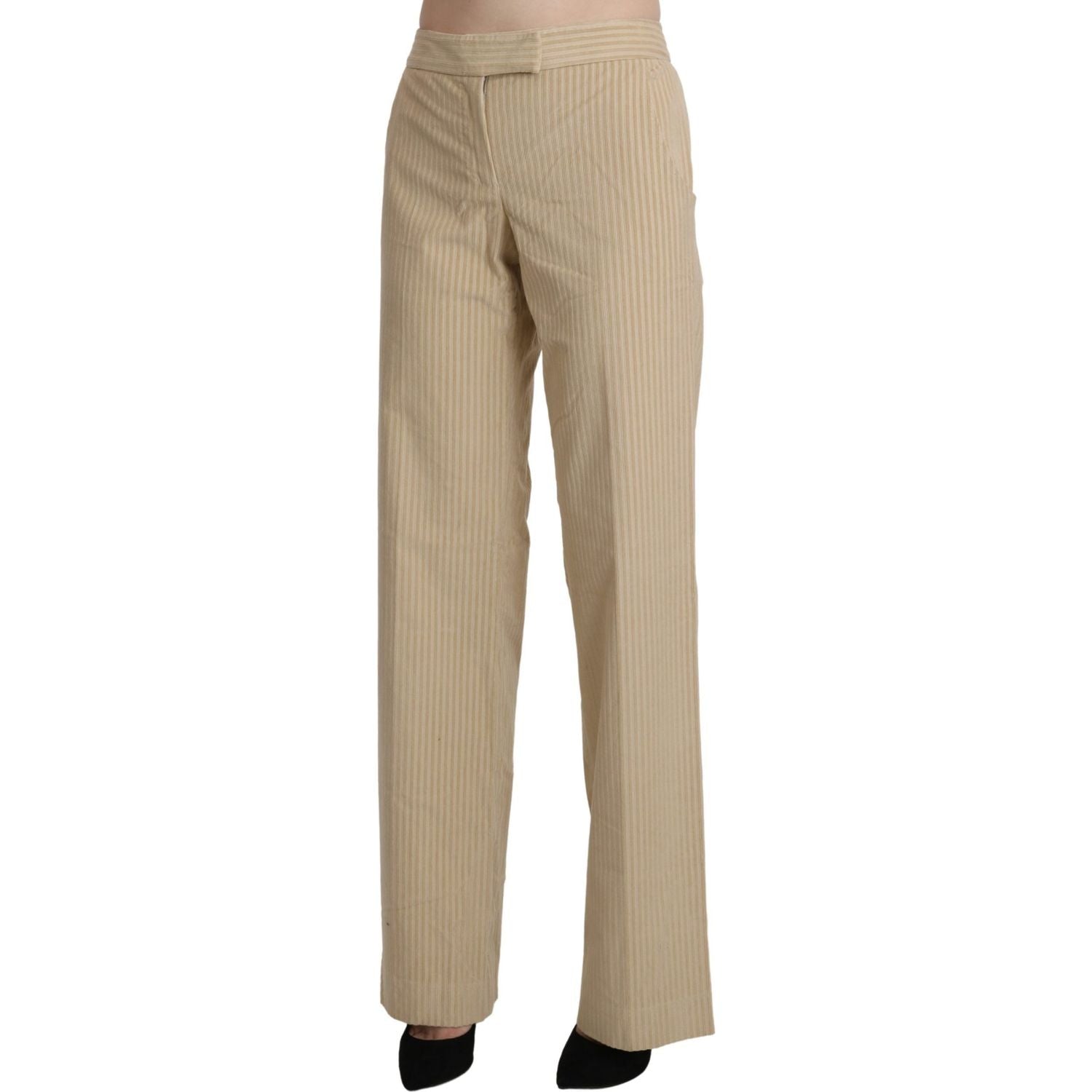 بنطلون Ermanno Scervino Chic Beige بخصر عالٍ وساق واسعة