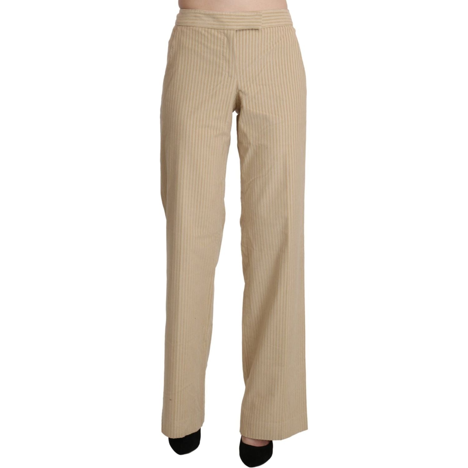 بنطلون Ermanno Scervino Chic Beige بخصر عالٍ وساق واسعة