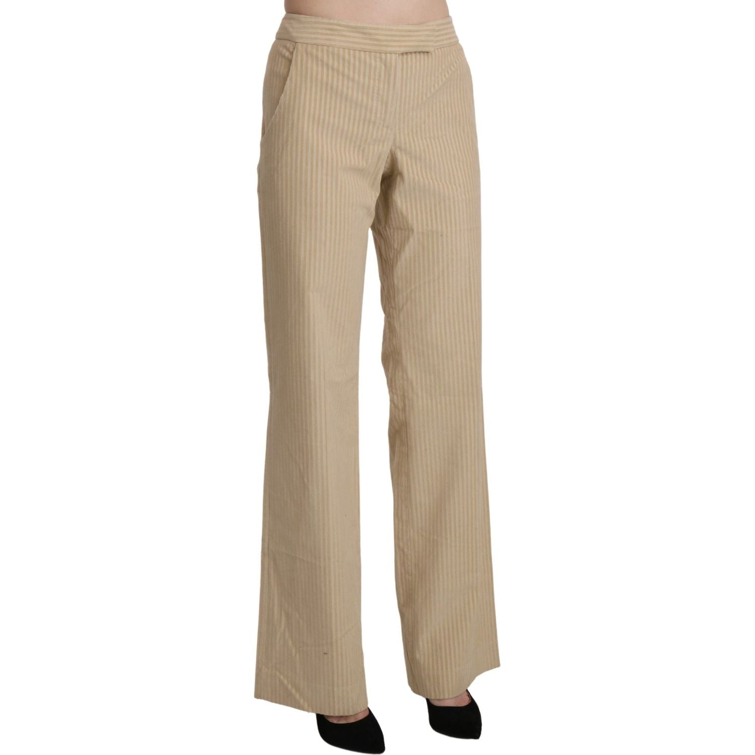 بنطلون Ermanno Scervino Chic Beige بخصر عالٍ وساق واسعة