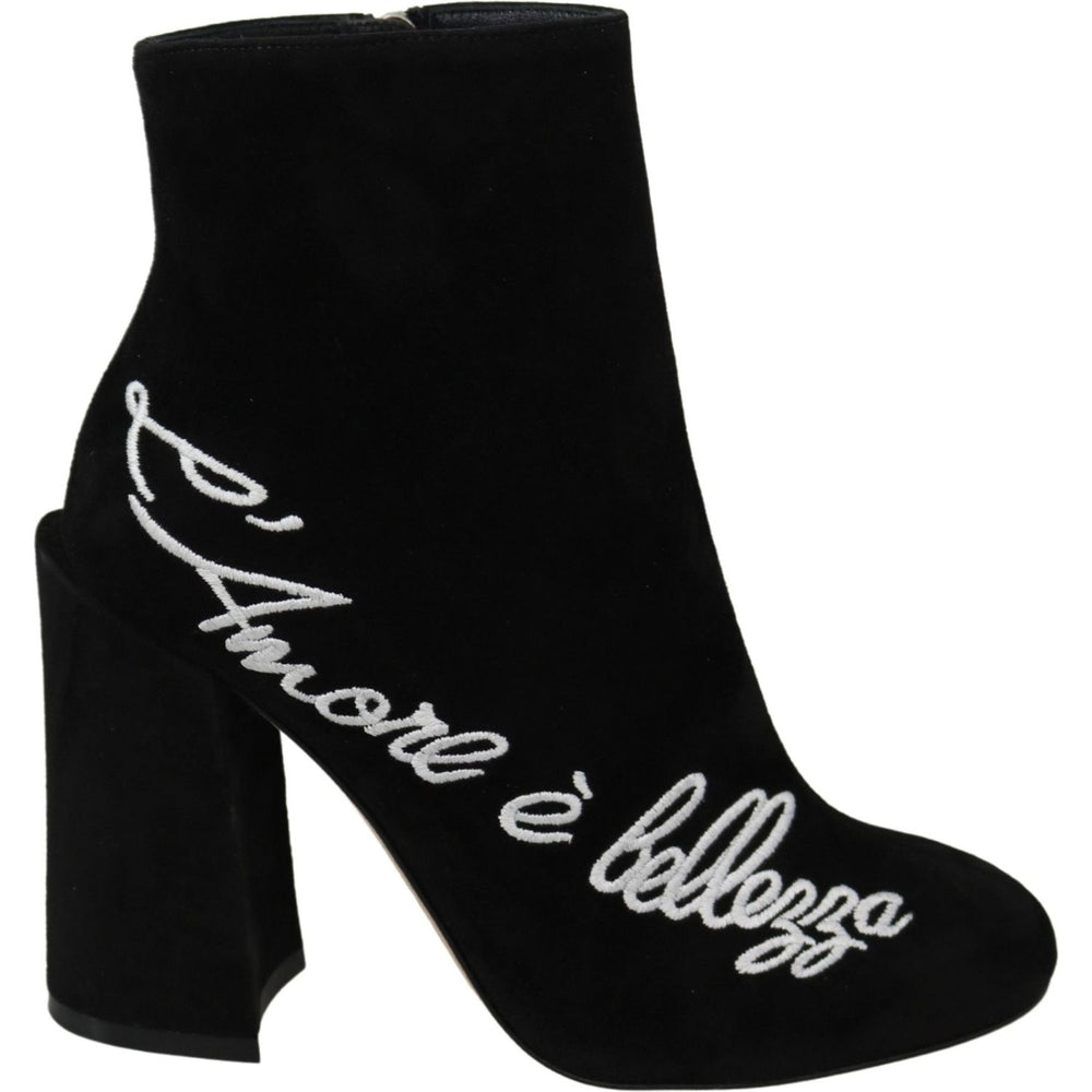 Dolce & Gabbana Black Suede L'Amore E'Bellezza Boots Shoes LA8143-35