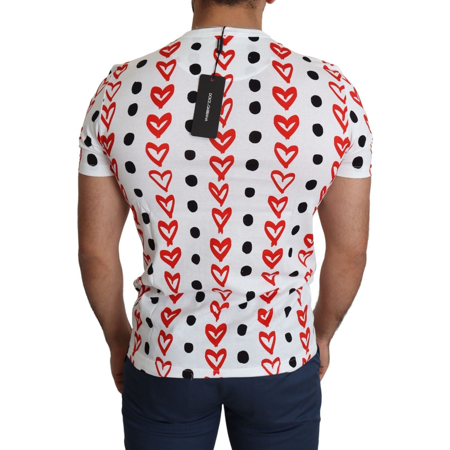 Dolce & Gabbana White Hearts Print  Cotton Men Top T-shirt