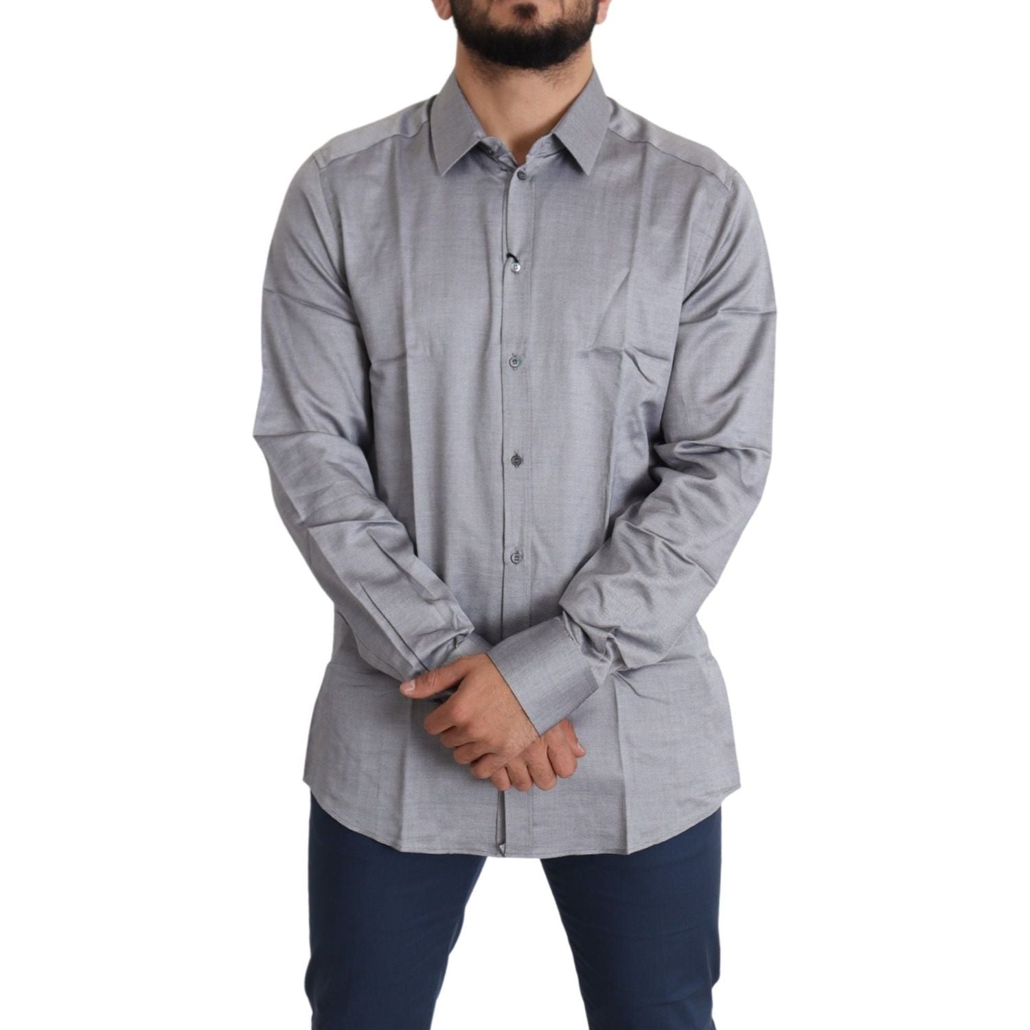 قميص دولتشي آند غابانا الأنيق المصنوع من القطن بقصّة Slim-Fit باللون الرمادي