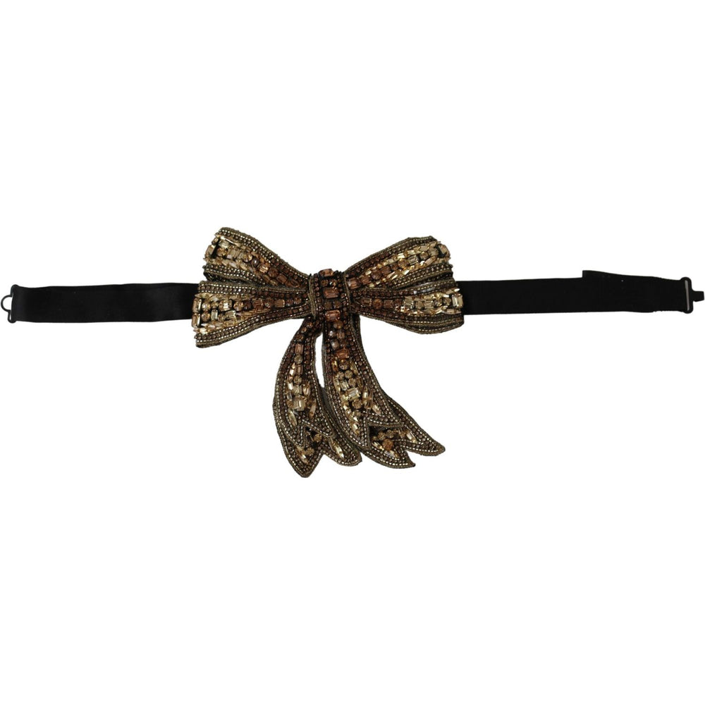 Dolce & Gabbana Gold Tone Silk Rhinestone Embellished Women Bowtie SMY100469
