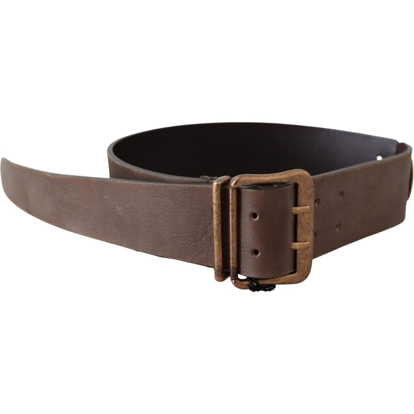 Ermanno Scervino Brown Leather Wide Bronze Buckle Waist Belt Belt