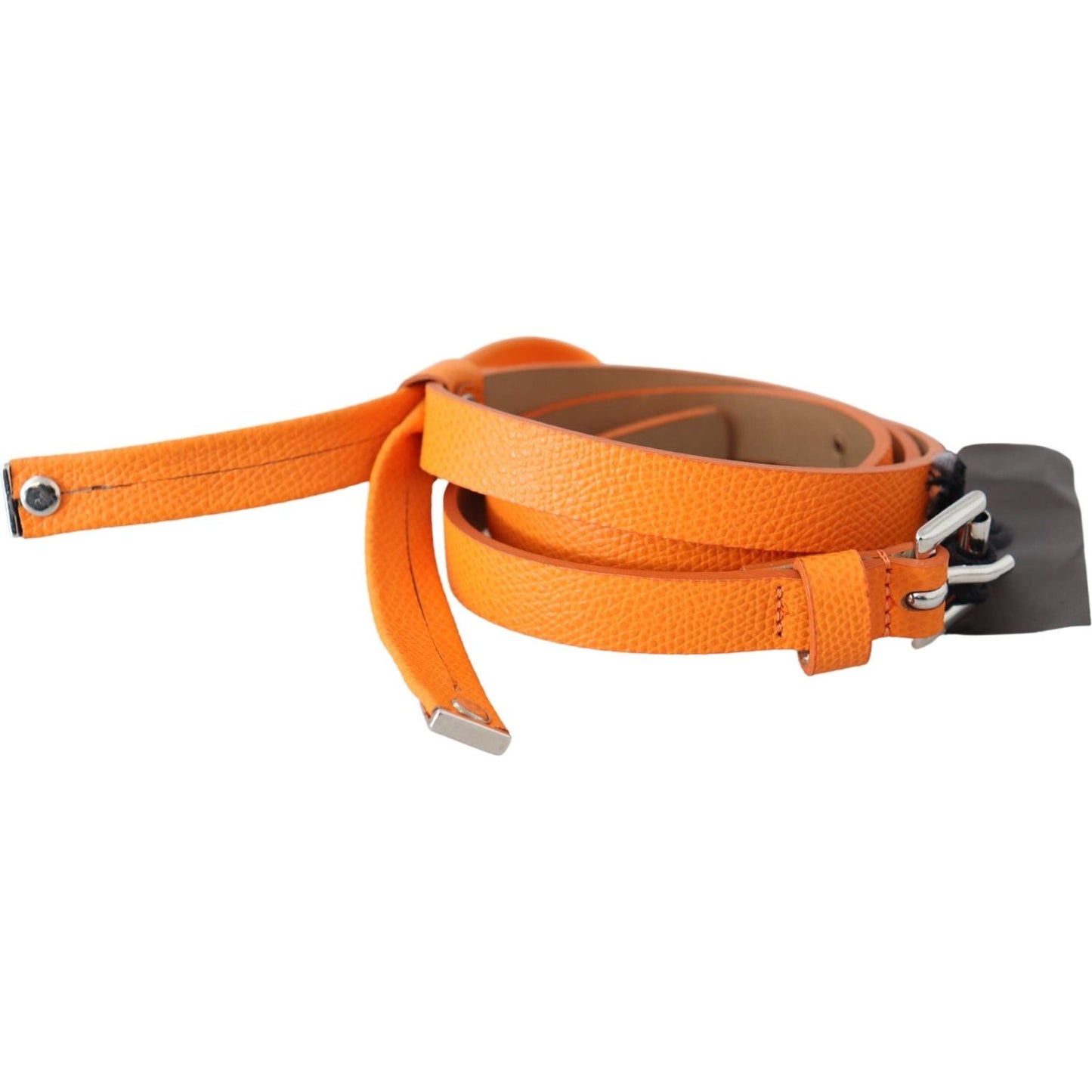 Scervino Street Orange Tangerine Leather Slim Silver Metal Buckle Belt Belt