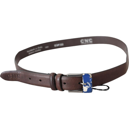 Costume National Brown Genuine Leather Silver Buckle Belt Belt