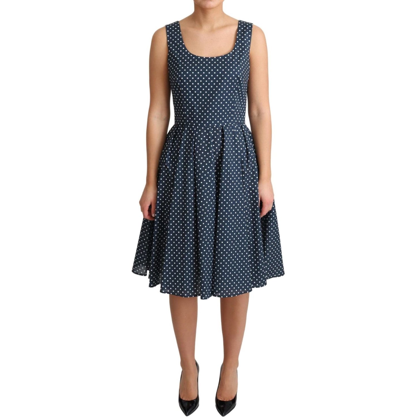 Dolce & Gabbana Blue Dotted Cotton A-Line Gown Dress