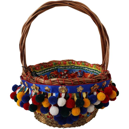Dolce & Gabbana Multicolor Cotton Embellished Agnese Basket Tote Bag VAS12273