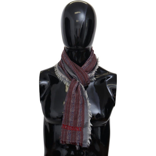 Missoni Elegant Wool Striped Logo Scarf Missoni Dark Slate Gray