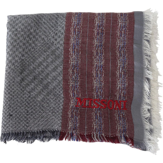 Missoni Elegant Wool Striped Logo Scarf Missoni Dim Gray