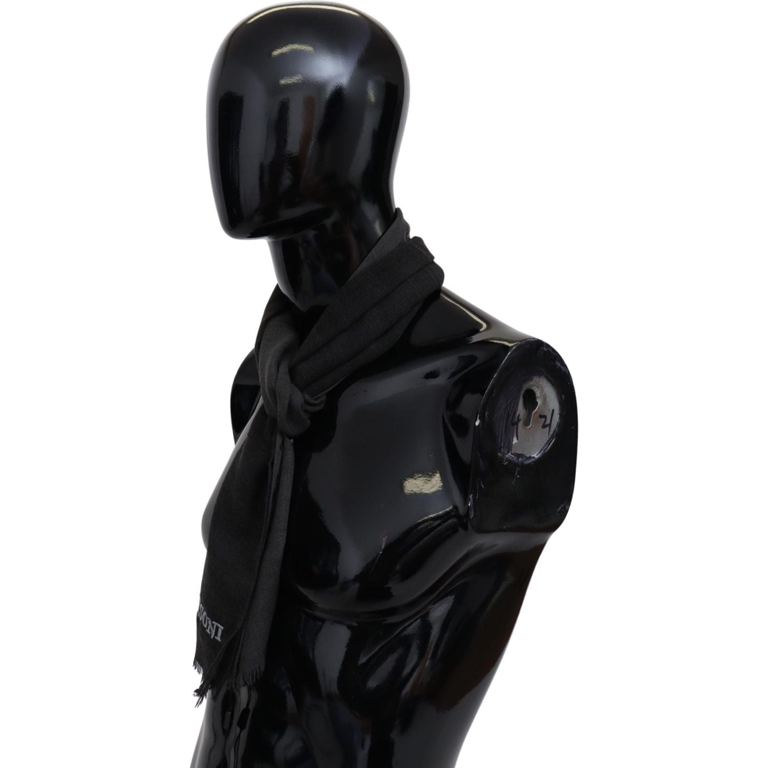 Missoni Gray Wool Unisex Neck Wrap Shawl Fringes Logo Scarf