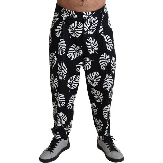 Dolce & Gabbana Elegant Palm Leaf Print Cotton Trousers Dolce & Gabbana Gray