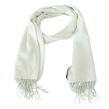 Missoni Light Green Pattern Cashmere Unisex Wrap Fringes Scarf
