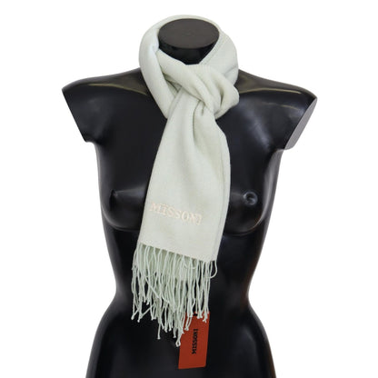 Missoni Light Green Pattern Cashmere Unisex Wrap Fringes Scarf
