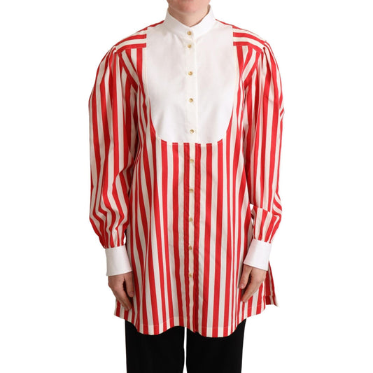 Dolce & Gabbana Elegant Red and White Stripe Cotton Polo Top Dolce & Gabbana Light Gray