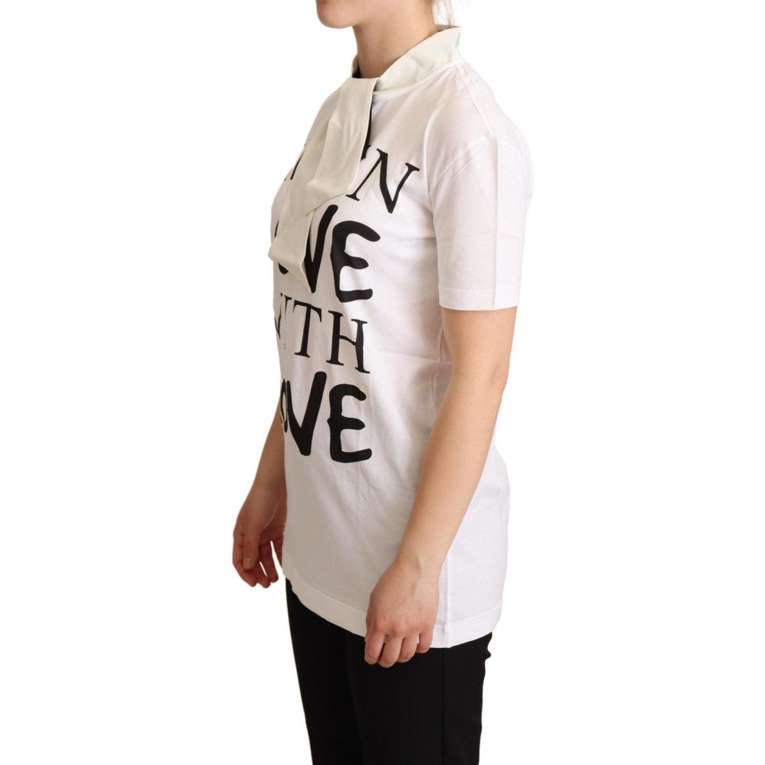 تي شيرت Dolce &amp; Gabbana Chic White Love Motif من مزيج الحرير