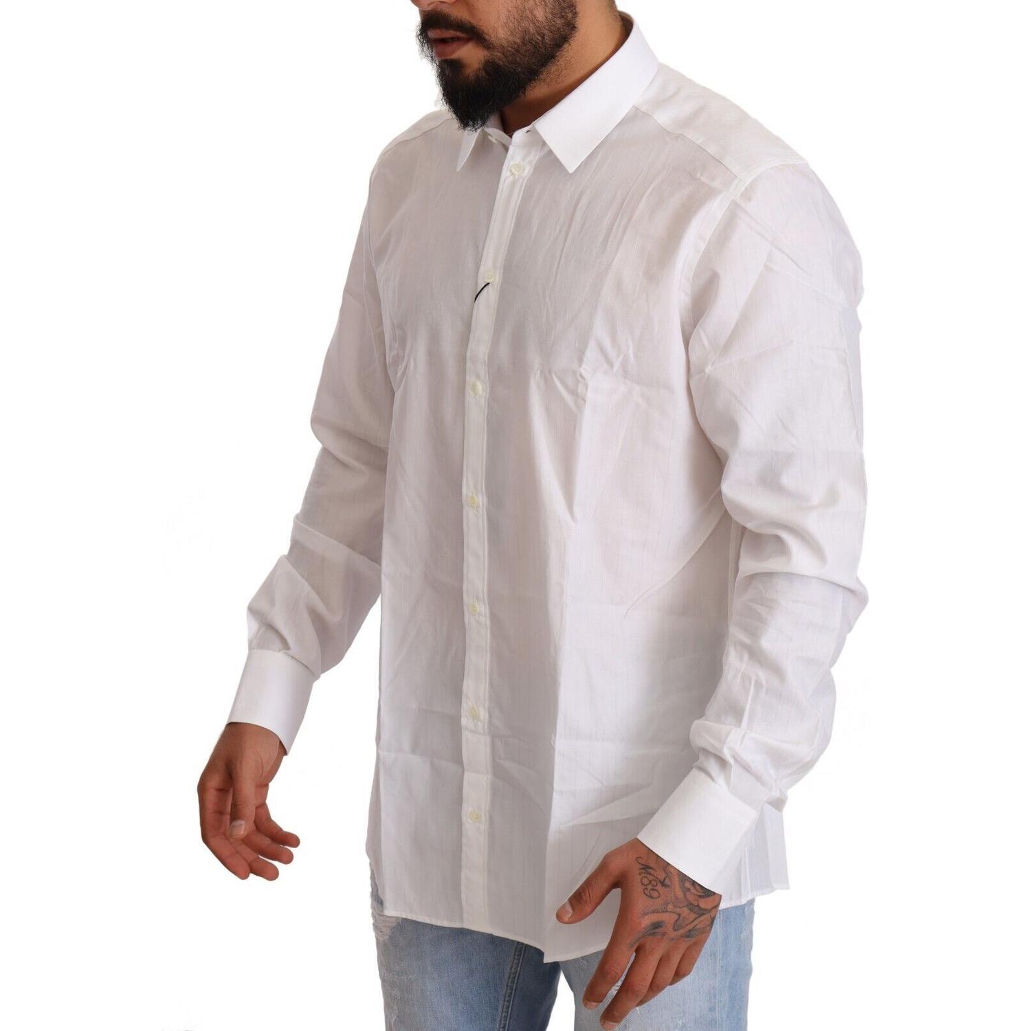 Dolce & Gabbana White Cotton Slim Fit Men MARTINI Shirt