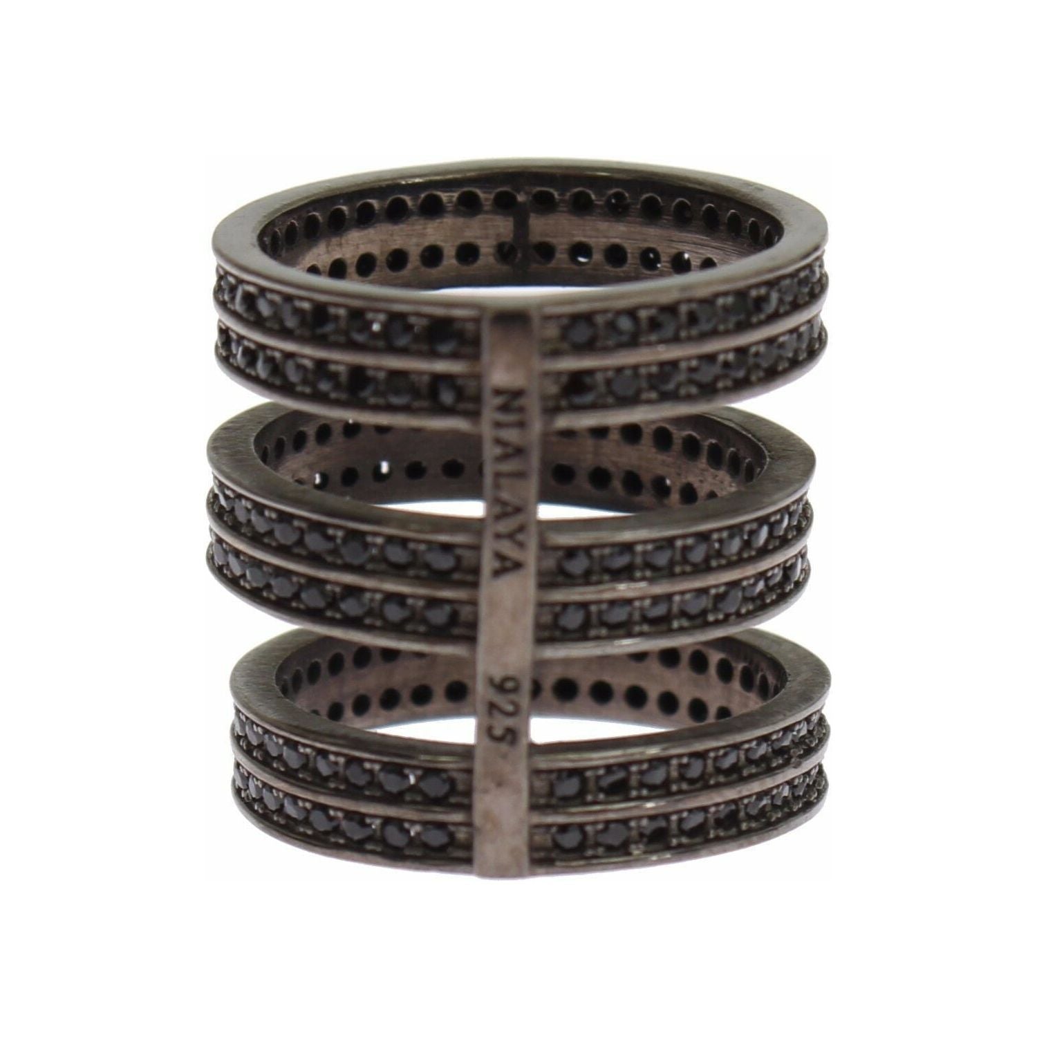 خاتم نيالايا الأنيق المصنوع من الفضة الإسترلينية والمرصّع بالكريستال الأسود