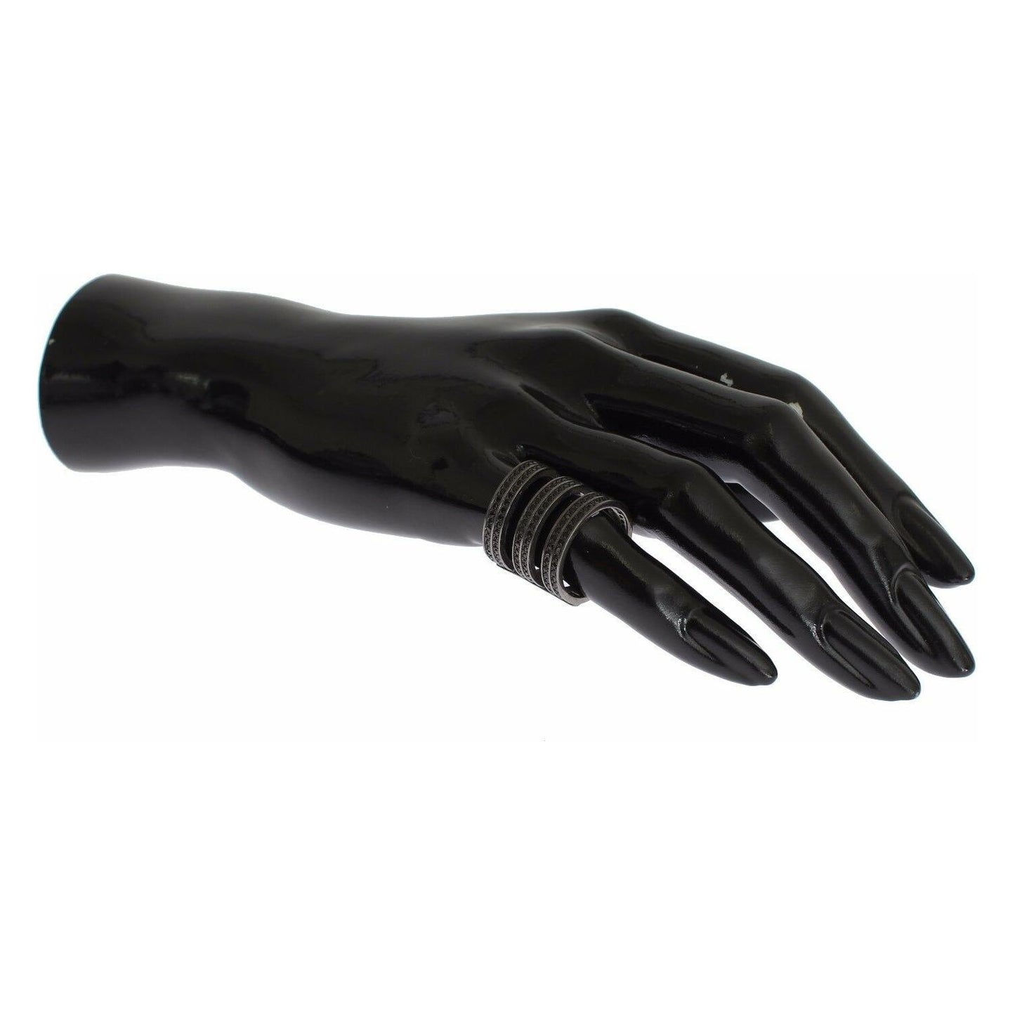 Nialaya Black CZ Rhodium 925 Silver Ring Ring