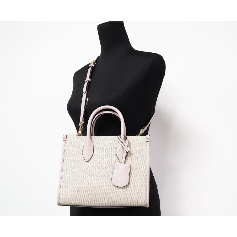 Michael Kors Mirella Small Powder Blush Canvas Shopper Crossbody Handbag Purse 94274