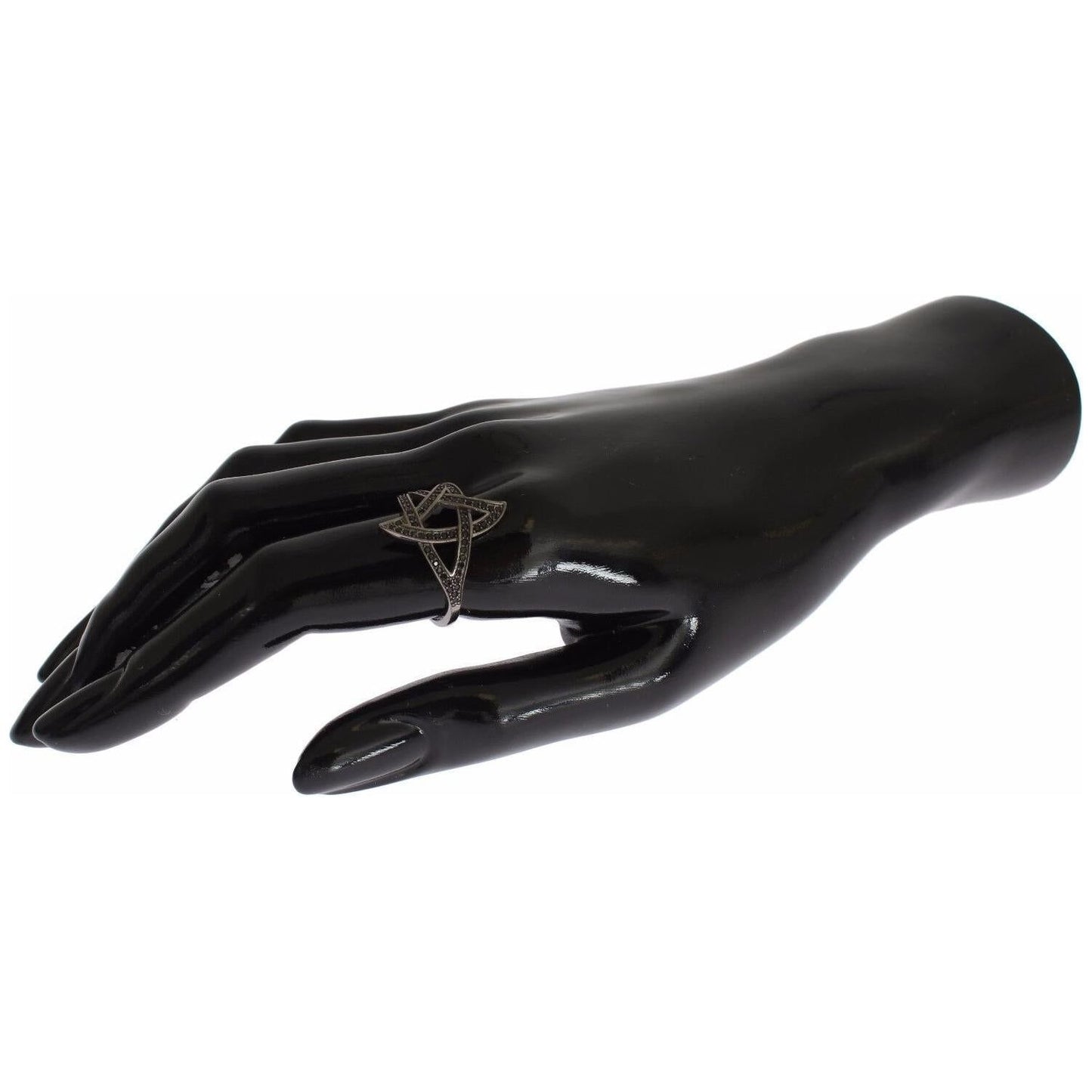 Nialaya Black CZ Rhodium 925 Silver Womens Ring Ring