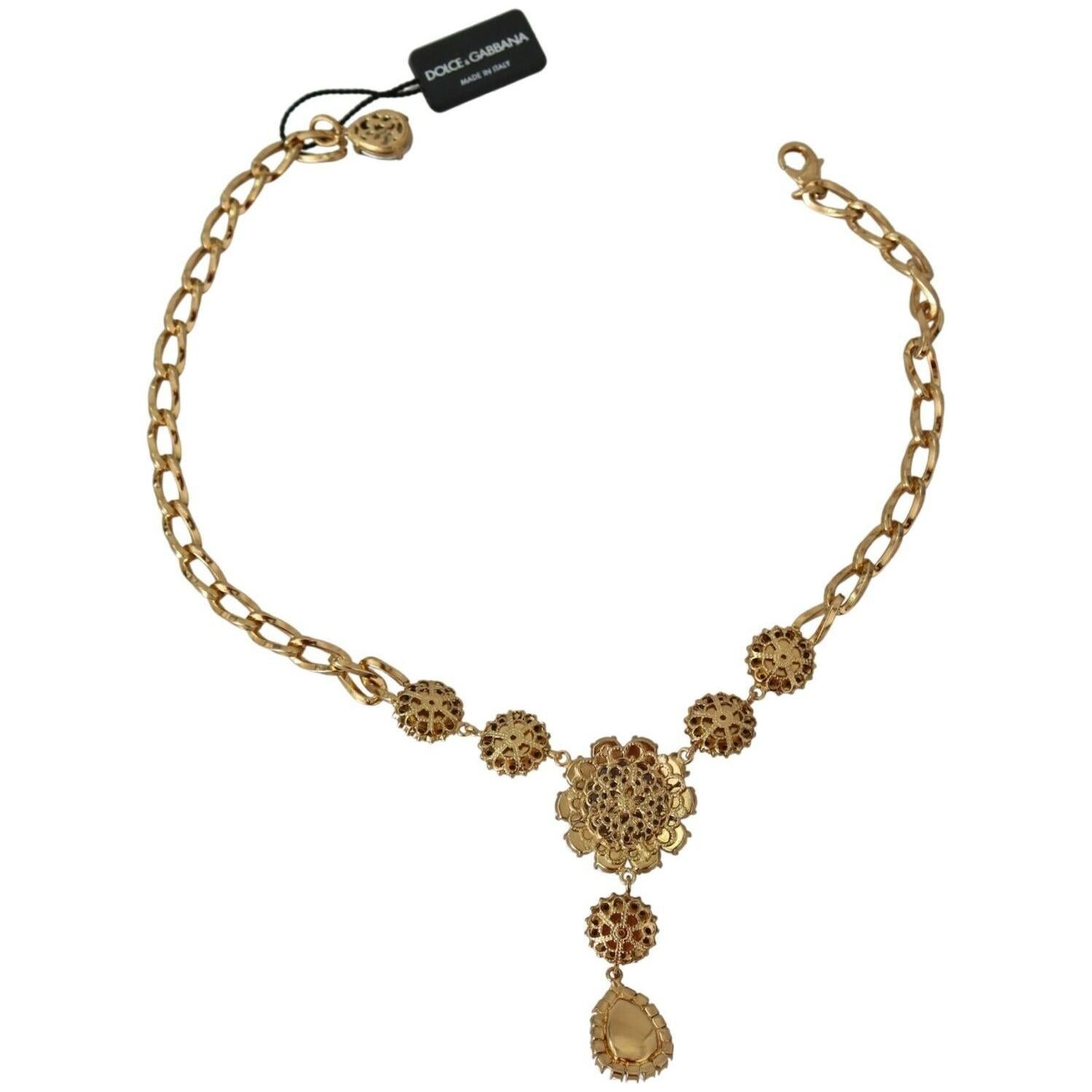 Dolce & Gabbana Pink Gold Brass Crystal Purple Pearl Pendants