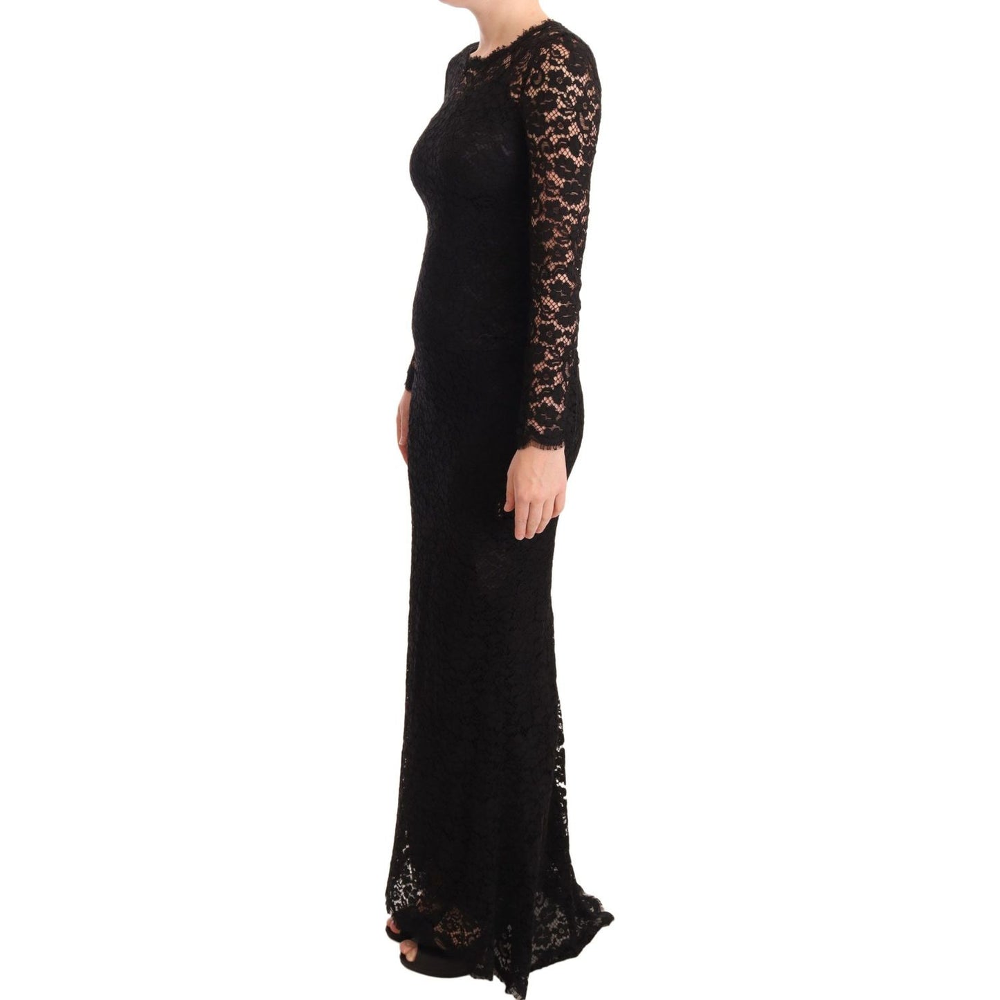 Dolce & Gabbana Black Cotton Lace Mermaid Long Sleeves Dress WOMAN DRESSES