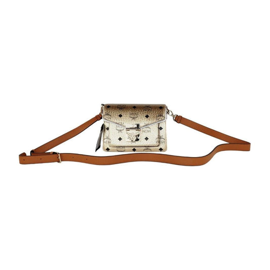 MCM Signature Berlin Gold Diamond Logo Leather Mini Flap Lock Crossbody Handbag 70386