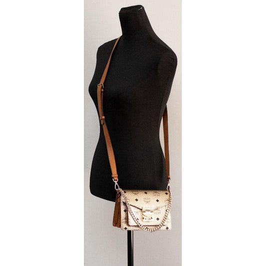 MCM Signature Berlin Gold Diamond Logo Leather Mini Flap Lock Crossbody Handbag 70386