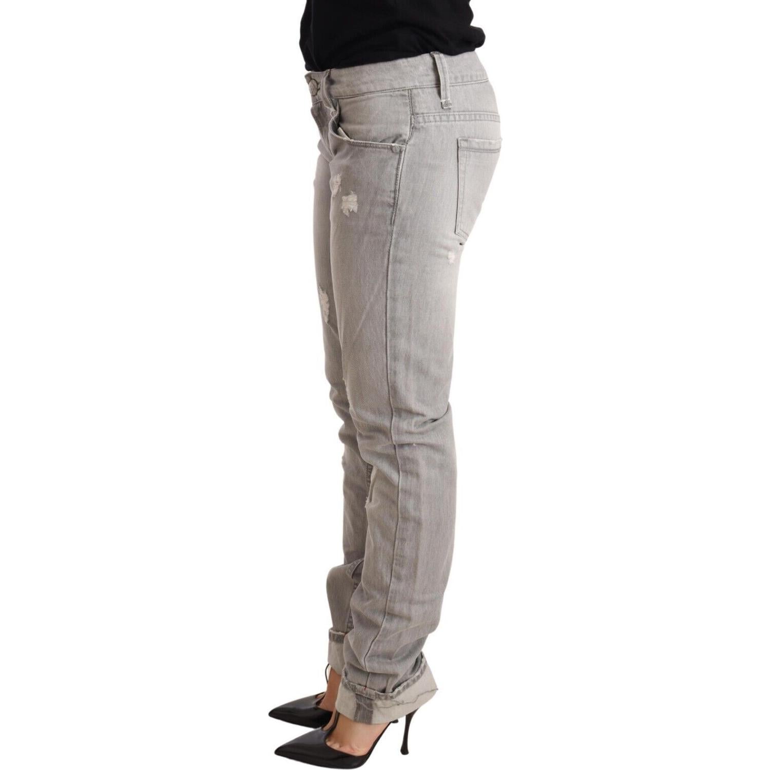 بنطلون جينز رمادي ممزق بقصّة Slim Fit من Acht Chic
