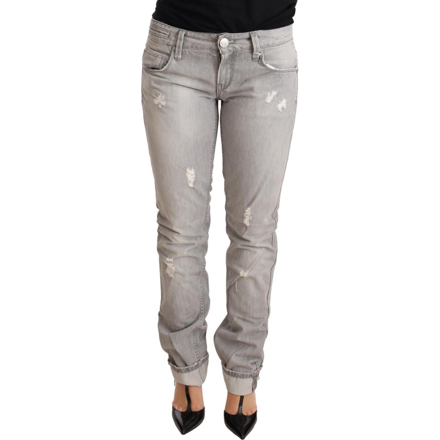 بنطلون جينز رمادي ممزق بقصّة Slim Fit من Acht Chic
