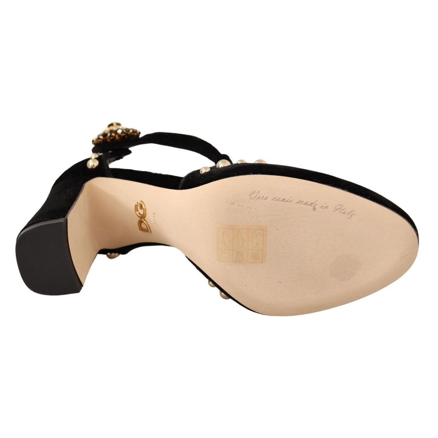 Dolce & Gabbana Black Mary Jane Pumps Roses Crystals Shoes