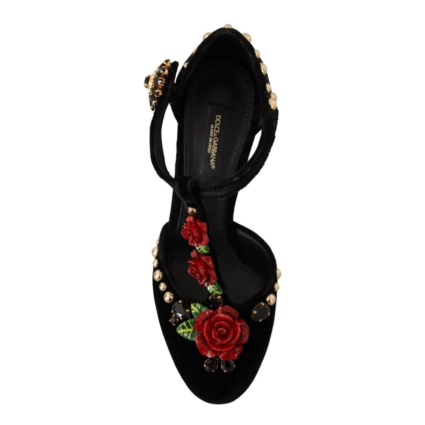 Dolce & Gabbana Black Mary Jane Pumps Roses Crystals Shoes