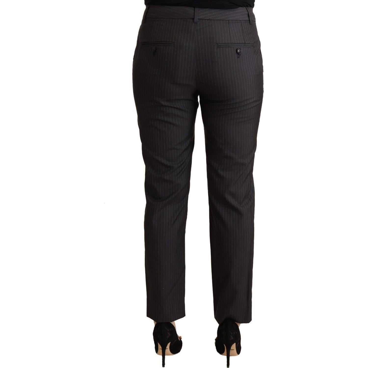 Dolce & Gabbana Black Striped Wool Tapered Trouser Pants