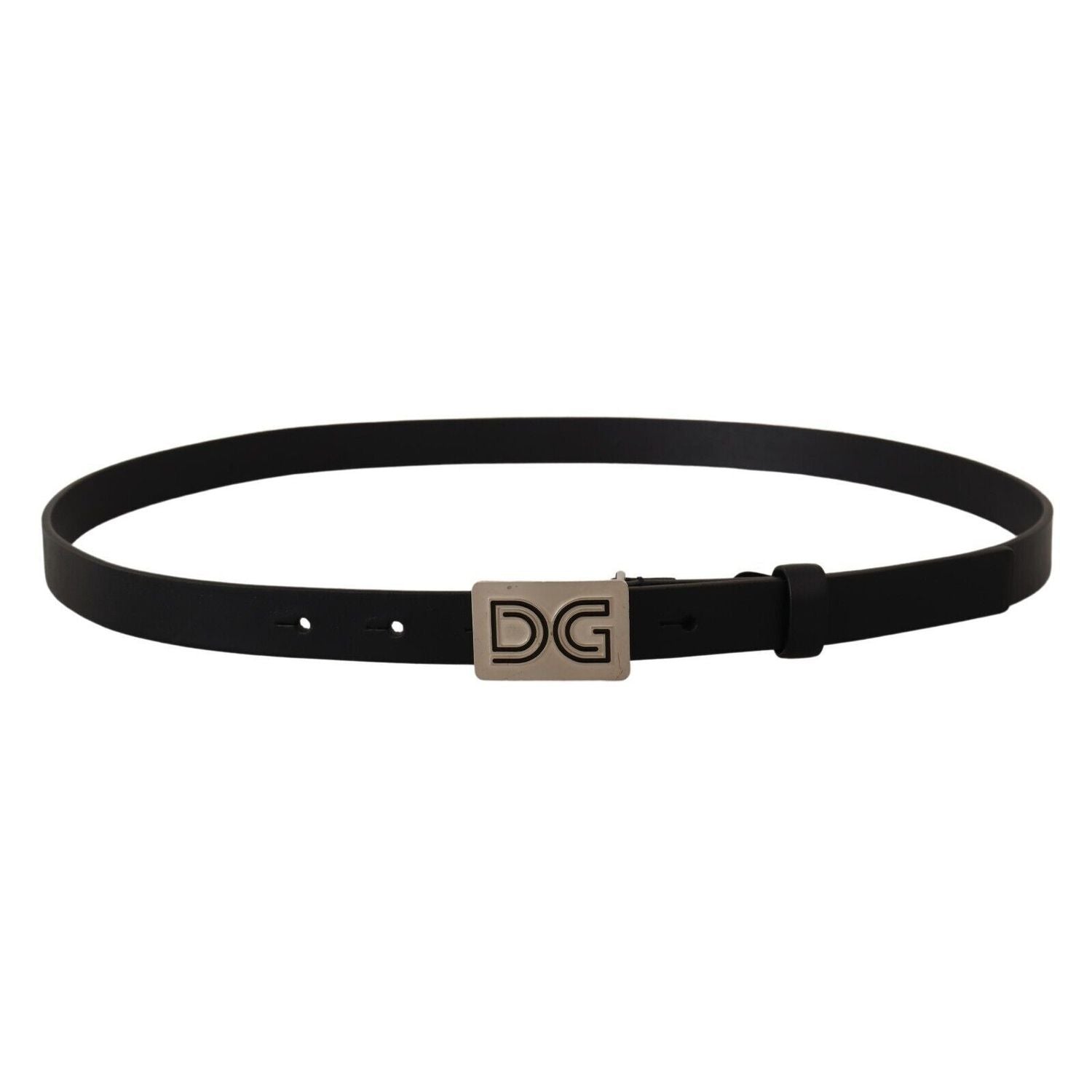 Dolce & Gabbana Black Leather Silver DG Logo Buckle Belt