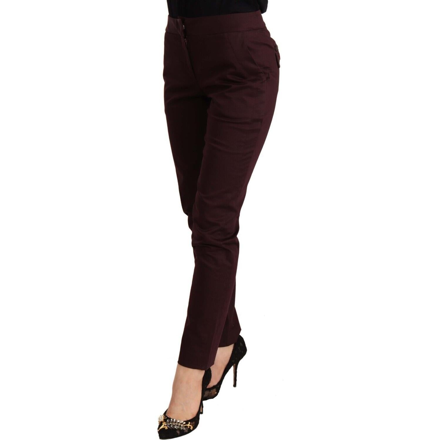 بنطال Just Cavalli Maroon Slim Fit Skinny مع تفاصيل سحاب