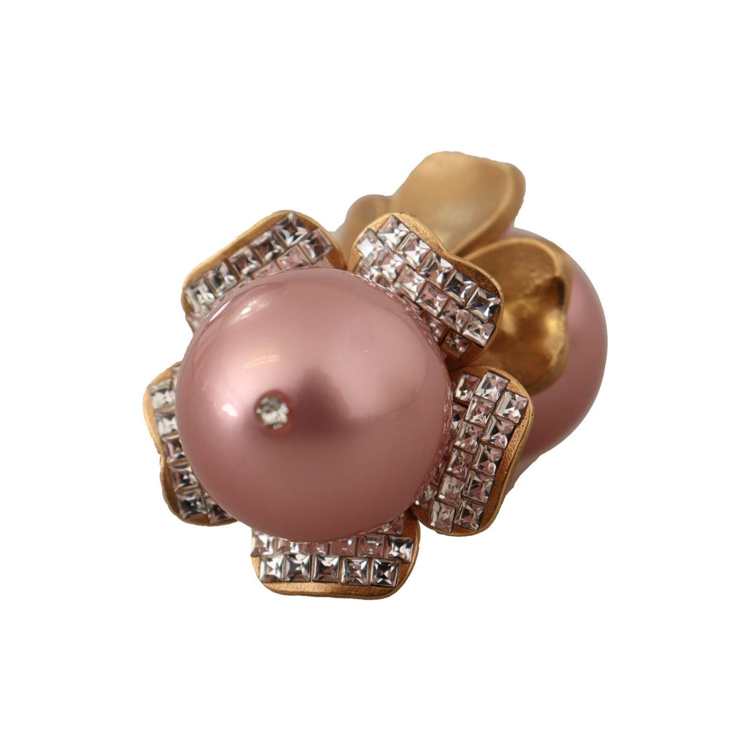 Dolce & Gabbana Gold Tone Maxi Faux Pearl Floral Clip-on Jewelry Earrings