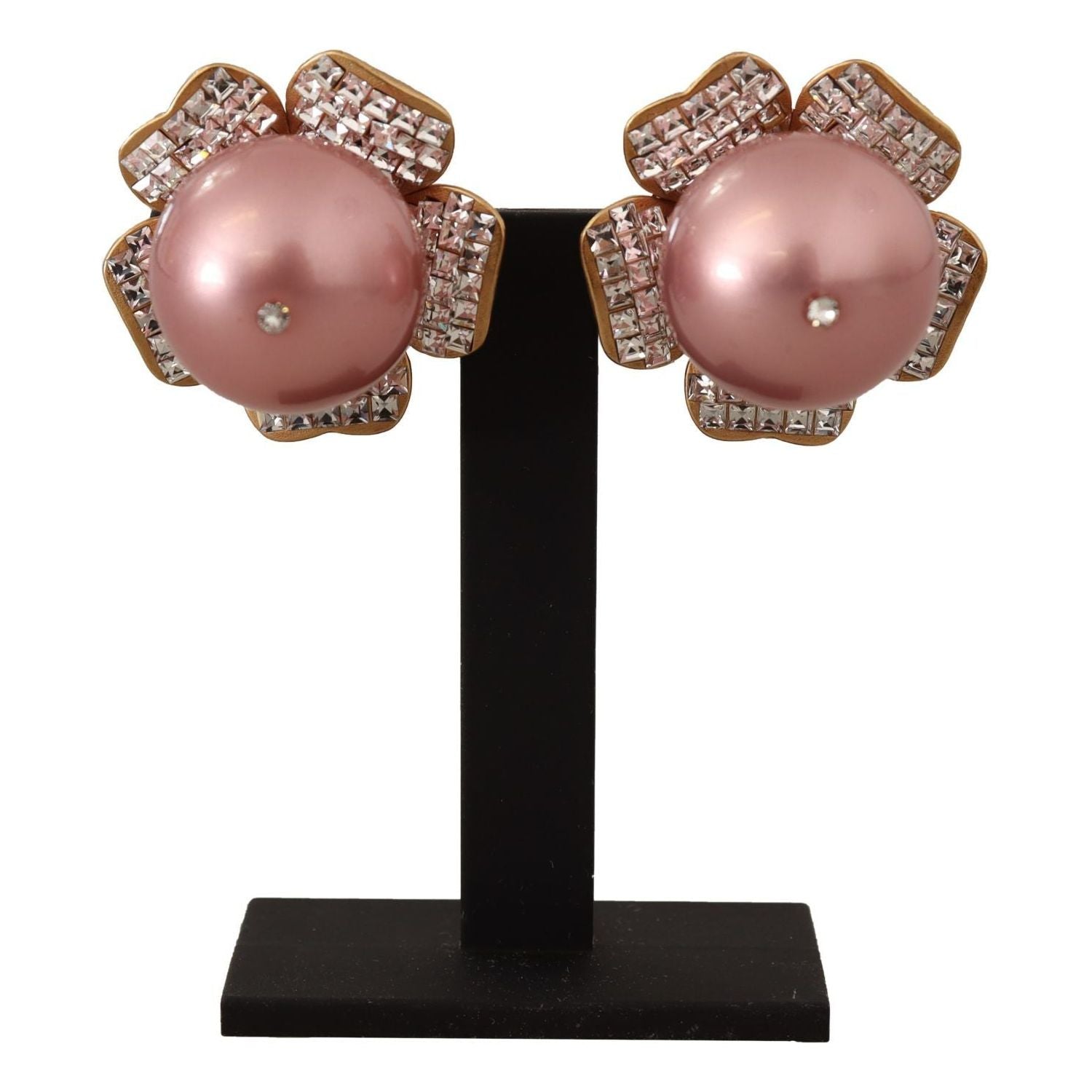 Dolce & Gabbana Gold Tone Maxi Faux Pearl Floral Clip-on Jewelry Earrings