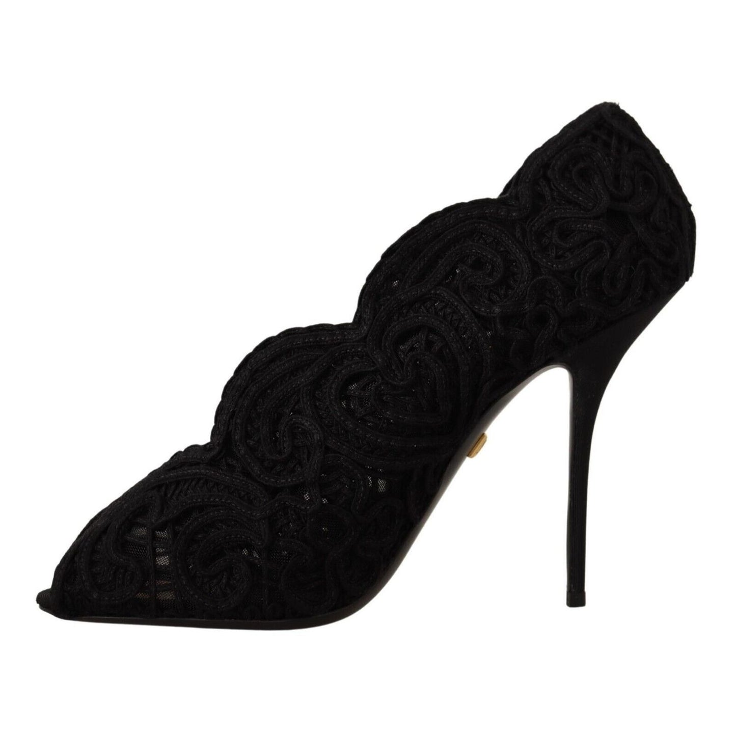 Dolce & Gabbana Black Cordonetto Ricamo Pump Open Toe Shoes