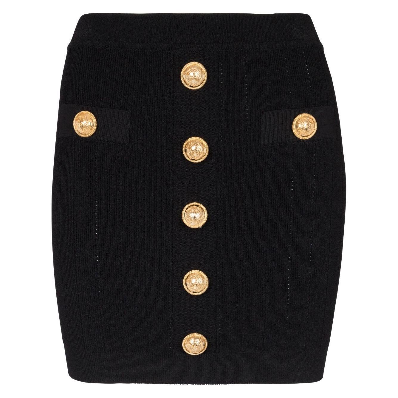 Balmain Button Embellished Knitted Skirt EF1LB290KB070PA-P25