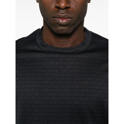 Emporio Armani jersey T-shirt with all-over flocked logo lettering Topwear