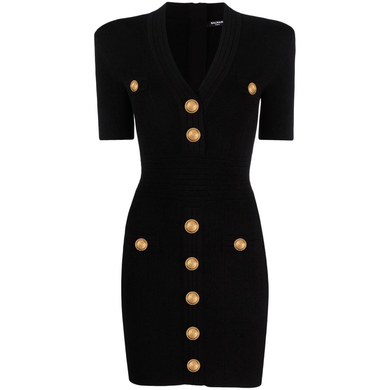 Balmain short knitted dress with golden buttons EF1R6045KB070PA-P25